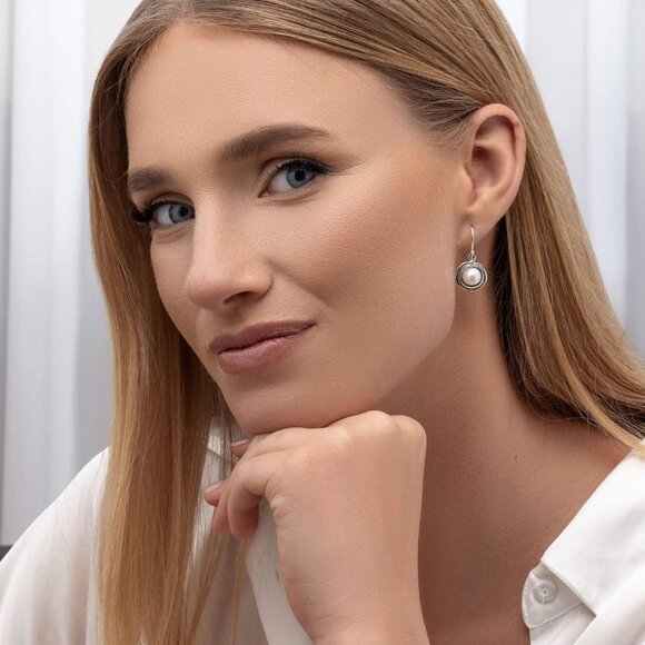 🆕 Women White Dangle Earrings Freshwater Pearl Vintage Design Artisan Jewelry - Picture 4 of 7